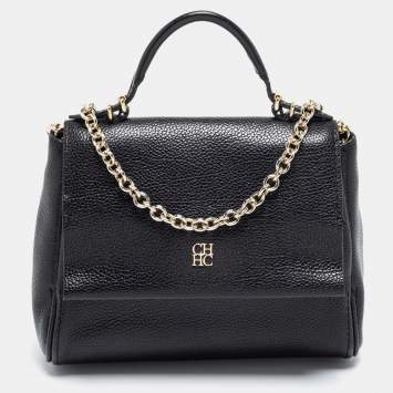 Pre Owned Carolina Herrera Black Leather Mini Minuetto Flap Top Handle Bag