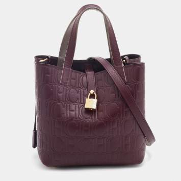 Pre Owned Carolina Herrera Burgundy Monogram Embossed Leather Small Matryoshka Locked Tote