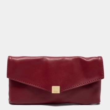 Pre Owned Carolina Herrera Red Leather Envelope Clutch