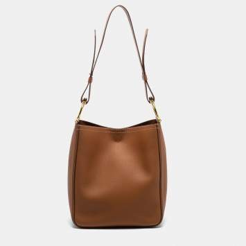 Pre Owned CH Carolina Herrera Brown Leather Insignia Shoulder Bag