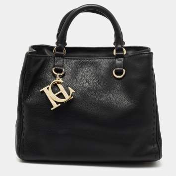 Pre Owned Carolina Herrera Black Leather Charm Tote