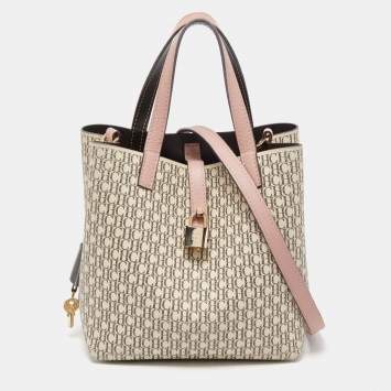 Pre Owned Carolina Herrera Pink/Beige Monogram Coated Canvas and Leather Matryoshka Padlock Tote