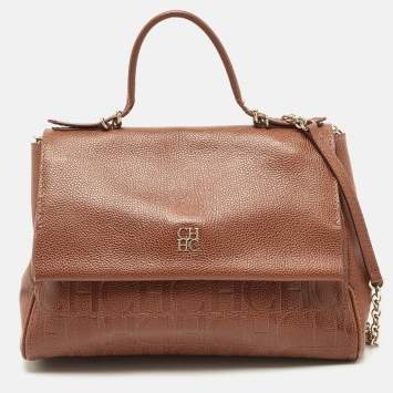 Pre Owned Carolina Herrera Brown Leather Minuetto Flap Top Handle Bag