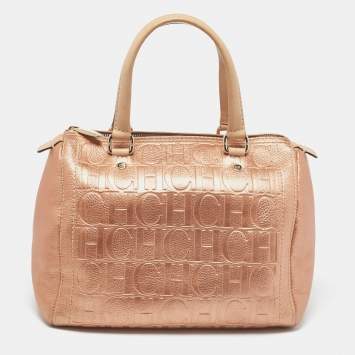 Pre Owned Carolina Herrera Metallic Leather Andy Boston Bag