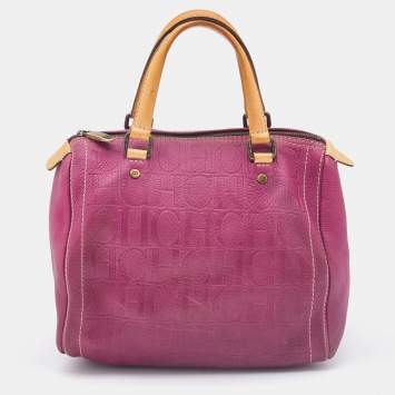 Pre Owned Carolina Herrera Pink/Brown Monogram Leather Small Andy Boston Bag