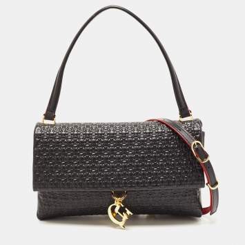 Pre Owned CH Carolina Herrera Black Embossed Leather Medium Camelot Shoulder Bag 