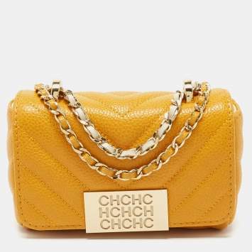 Pre Owned Carolina Herrera Mustard Quilted Leather Mini Bimba Shoulder Bag