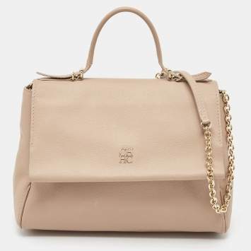 Pre Owned Carolina Herrera Beige Leather Minueto Flap Top Handle Bag