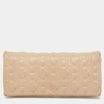 Pre Owned Carolina Herrera Beige Monogram Embossed Leather Flap Clutch