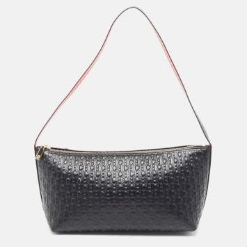 Pre Owned Carolina Herrera Black Monogram Embossed Leather Pochette Bag