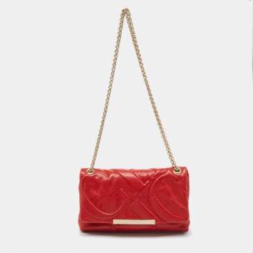 Pre Owned Carolina Herrera Red CH Embossed Leather Flap Chain Shoulder Bag
