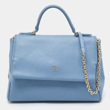 Pre Owned Carolina Herrera Blue Leather Minuetto Flap Top Handle Bag
