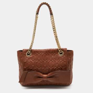 Pre Owned Carolina Herrera Brown Monogram Leather Audrey Shoulder Bag