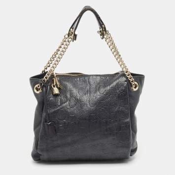 Pre Owned Carolina Herrera Black Monogram Embossed Leather Chain Bag