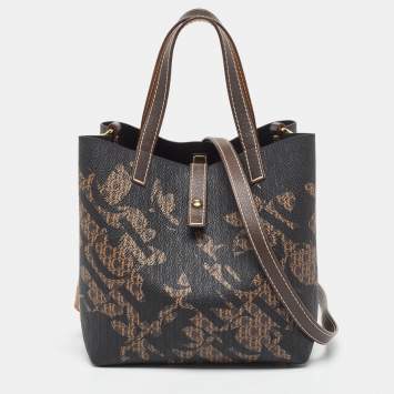 Pre Owned Carolina Herrera Black/Brown Monogram Coated Canvas and Leather Matryoshka Tote
