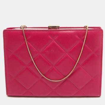 Pre Owned Carolina Herrera Pink Quilted Leather Frame Chain Clutch