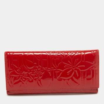 Pre Owned Carolina Herrera Red Embossed Patent Leather Flap Continental Wallet