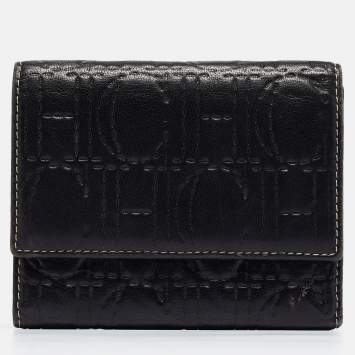 Pre Owned Carolina Herrera Dark Brown Logo Embossed Leather Trifold Wallet