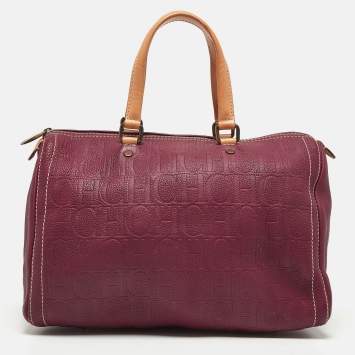 Pre Owned Carolina Herrera Burgundy/Beige Monogram Leather Large Andy Boston Bag