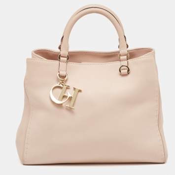 Pre Owned Carolina Herrera Light Pink Leather CH Charm Tote
