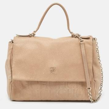 Pre Owned Carolina Herrera Beige Leather Minuetto Flap Top Handle Bag