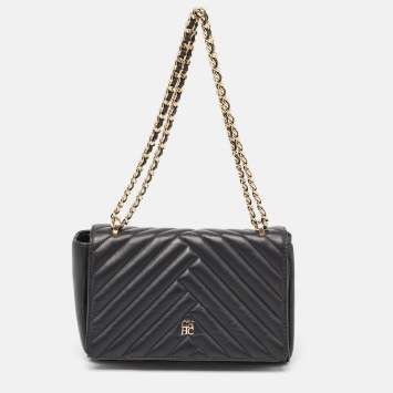 Pre Owned Carolina Herrera Black Quilted Leather CHHC Flap Shoulder Bag