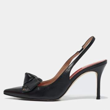 Carolina Herrera Black Leather Bow Slingback Pumps Size 36