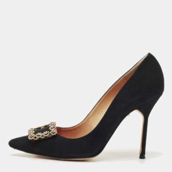 Pre Owned Carolina Herrera Black Suede Crystal Embellished Pumps Size 39