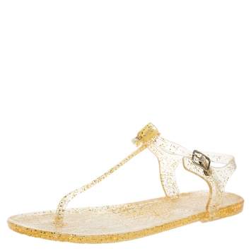 Pre Owned Carolina Herrera Gold Jelly Thong Sandals