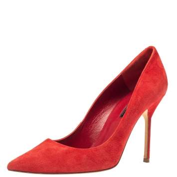 Pre Owned  Carolina Herrera Red Suede Pointed Toe Pumps Size 40
