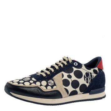 مملوكة مسبقًا Carolina Herrera Blue/Cream Satin, Leather And Suede Low Top Sneakers Size 40