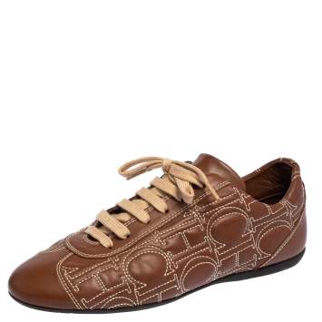 مملوكة مسبقًا Carolina Herrera Brown Leather Low Top Sneakers Size 38