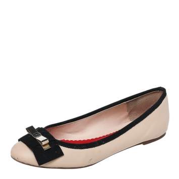 Pre Owned Carolina Herrera Cream Leather Bow Ballet Flats Size 38