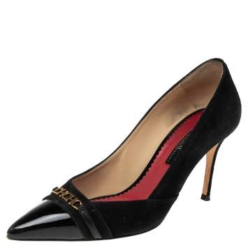 Pre Owned Carolina Herrera Black Suede And Patent Leather Cap Pointed Toe Pumps Size 40
