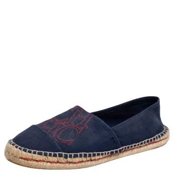 Pre Owned Carolina Herrera Navy Blue Espadrille Slip On Loafers Size 41