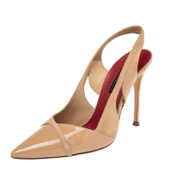 Pre Owned CH Carolina Herrera Beige Suede and Patent Leather Slingback Sandals Size 40