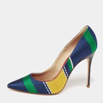 Pre Owned Carolina Herrera Multicolor Knit Fabric Pointed Toe Pumps  Size 40
