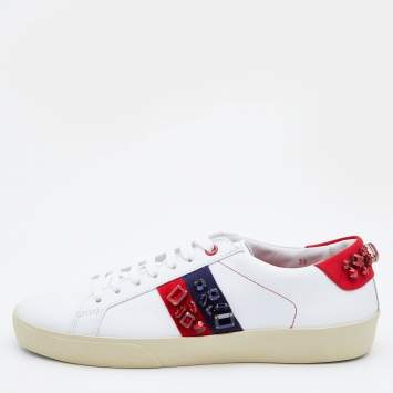 مملوكة مسبقًا Carolina Herrera White Leather Crystal Embellished Low Top Sneakers Size 39