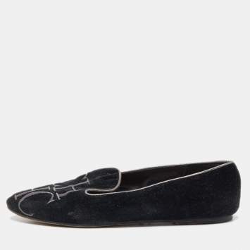 Pre Owned Carolina Herrera Black Suede Smoking Slipper  Size 37