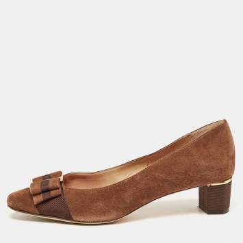 Pre Owned Carolina Herrera Brown Suede Bow Pumps Size 41