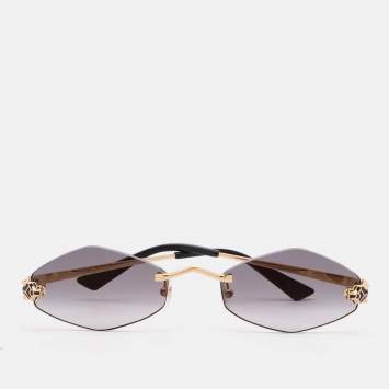 Pre Owned Cartier Gold Tone/Black CT0433S Panther Rimless Sunglass