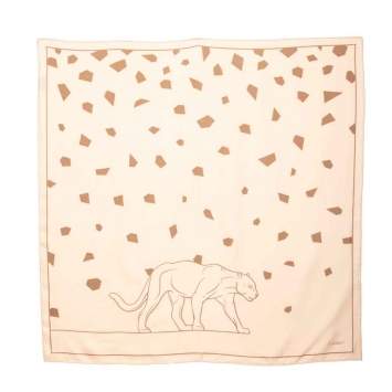 Pre Owned Cartier Peach Panther Print Silk Scarf