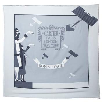 Pre Owned Cartier Grey Bon Voyage Wool Fringed Scarf