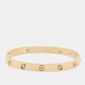 Pre Owned Cartier Love 4 Diamonds 18k Yellow Gold Bracelet 17