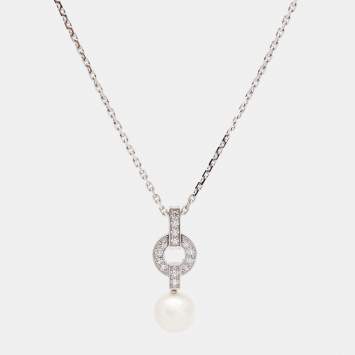 مملوكة مسبقًا Cartier Himalia Cultured Pearl Diamonds 18k White Gold Necklace