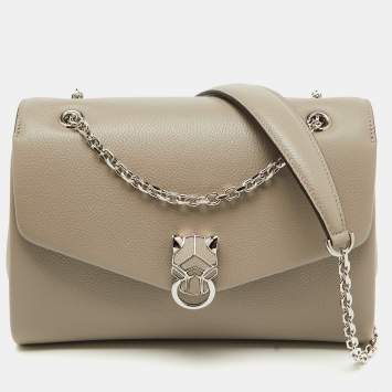 Pre Owned Cartier Grey Leather Small Panthere Chain Shoulder Bag