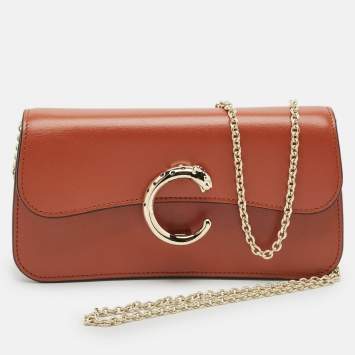Pre Owned Cartier Brown Leather Small Panthere C De Cartier Model Chain Bag
