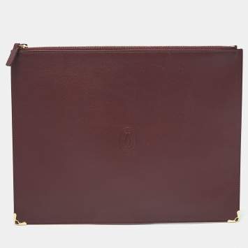 Pre Owned Cartier Burgundy Leather Must de Cartier Flat Pouch 