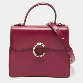 Pre Owned Cartier Burgundy Leather Small Panthere C De Cartier Top Handle Bag