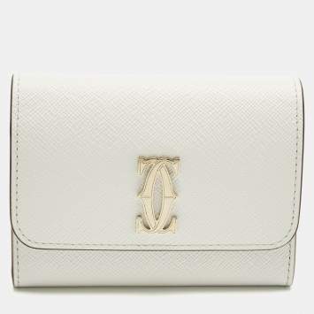 مملوكة مسبقًا علبة بطاقات كارتييه دبل سي دو كارتييه جلد أبيض